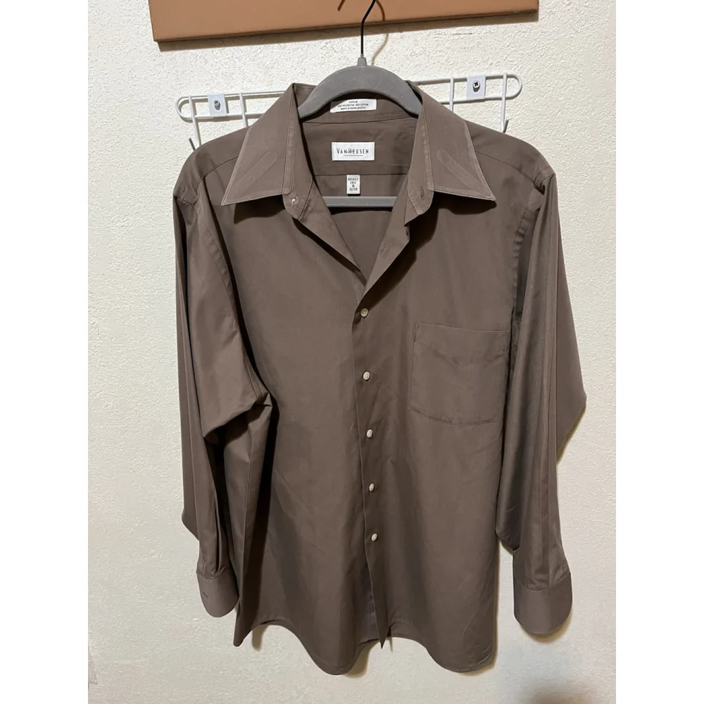 Men's Van Heusen dress Shirt button cuffs, Olive Green, 16 32/33GUC - Picture 6 of 9